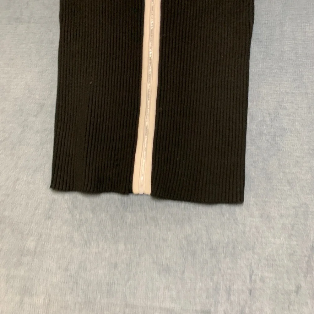 Belldini Knit Top Womens XL Black White Ribbed Sleeveless Outdoor Zip Front